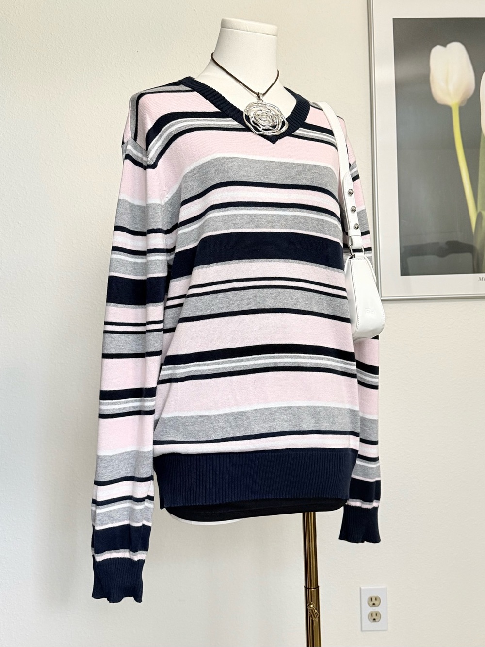 Y2K Old Navy Striped V Neck Sweater Academia Preppy Downtown
